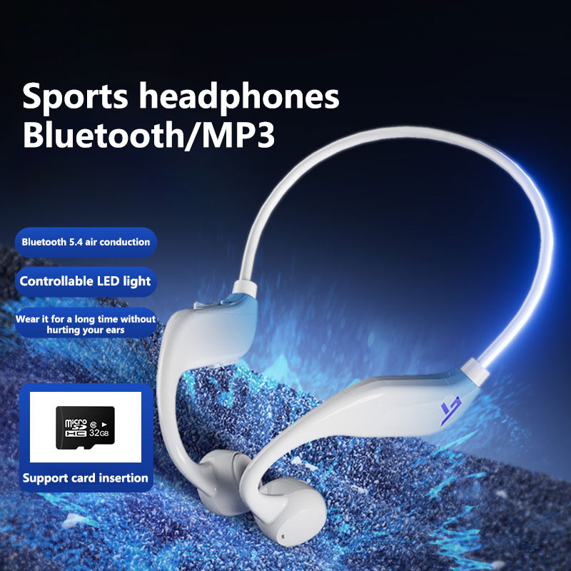 Running Gear Lights - 2026年新型空気伝導ヘッドホン Bluetooth 5.4搭載 スポーツヘッドホン LEDライト付き 長時間バッテリー駆動