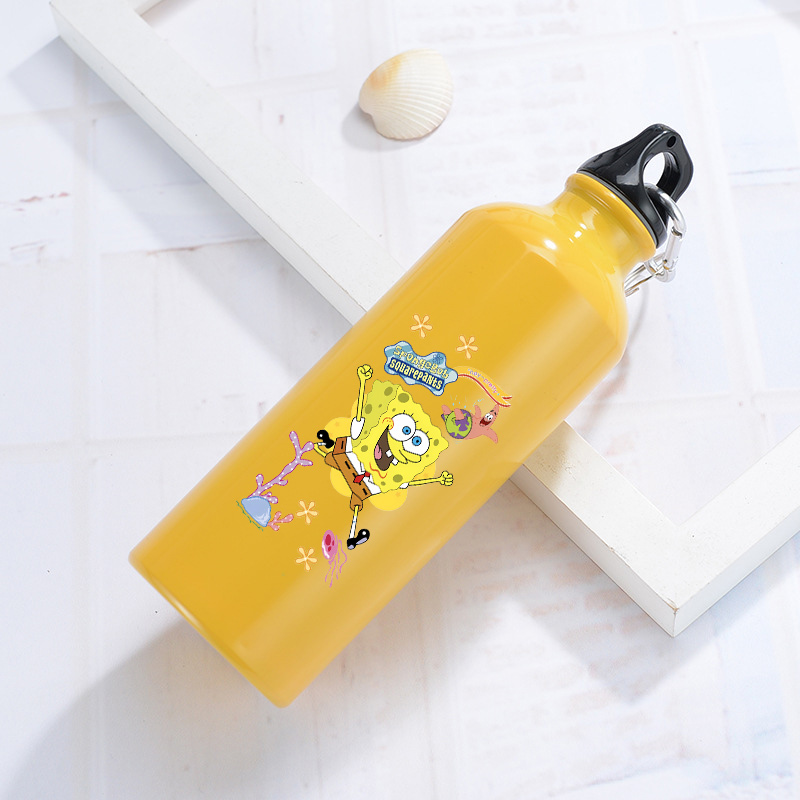 Running Gear Water - スポンジボブ アルミ製ウォーターボトル アウトドアバイクスポーツ用 イエロー ドリンクボトル 漏れ防止
