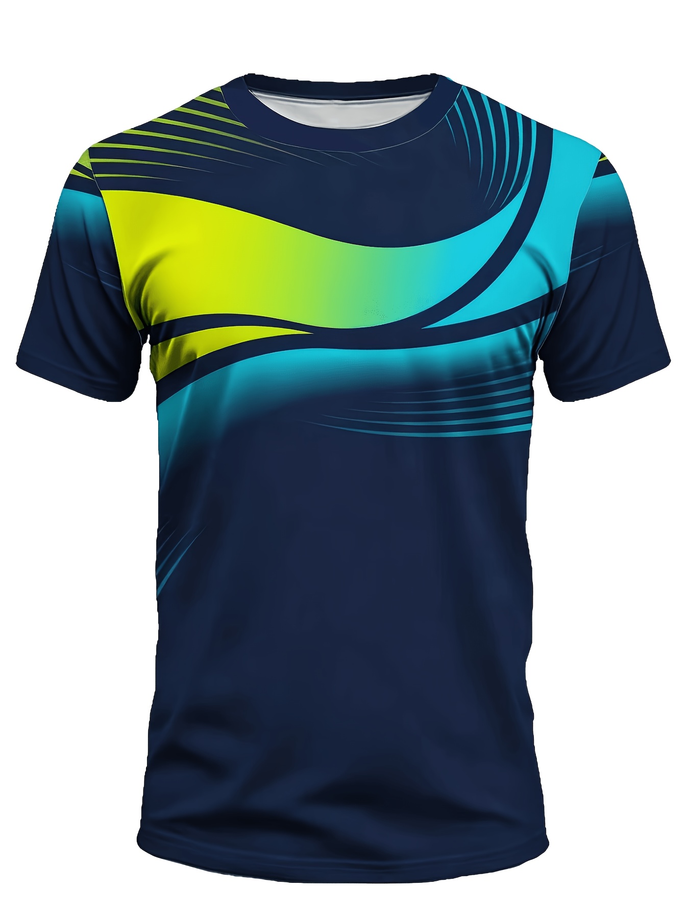 Running Gear Winter - 男性用高弾性速乾スポーツコンプレッションシャツ グラデーションカーブラインプリント半袖ジムランニングトレーニングワークアウトトップ