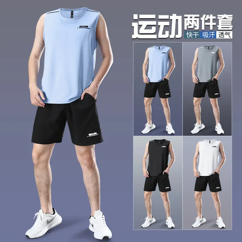 Running Gear Tank - メンズマラソンランニングセット - 速乾タンクトップ＆トレーニングショーツ、ジム＆サマースポーツ用プロ仕様アスレチックウェア