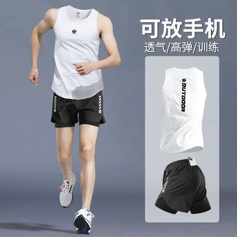Running Gear Tank - メンズサマーランニングセット - プロ仕様マラソンウェア（速乾タンクトップ/Tシャツ＆トレーニングショーツ付き） アスレチックジムスーツ