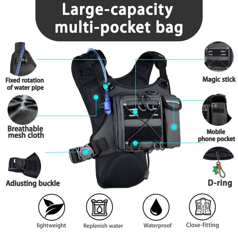 Running Gear Water - ​ 高品質タクティカルベストチェストバッグ、2Lウォーターブラダー付き、軽量調整可能ギアホルスター反射バッグ、ランニングサイクリング用