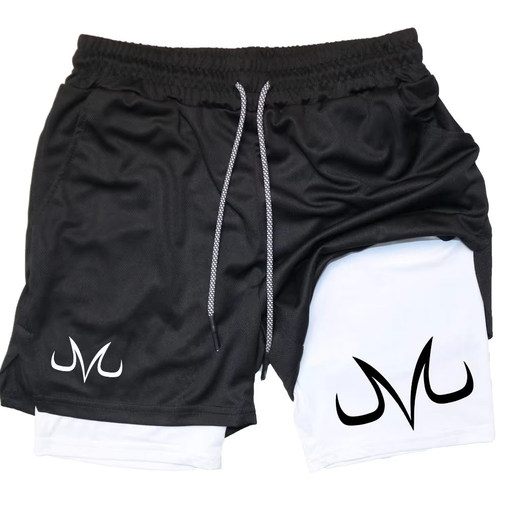 Running Gear Essential - アニメ柄プリント入りメンズジムカジュアルスポーツショーツワークアウトランニングメッシュ2in1スポーツショートパンツフィットネスギア