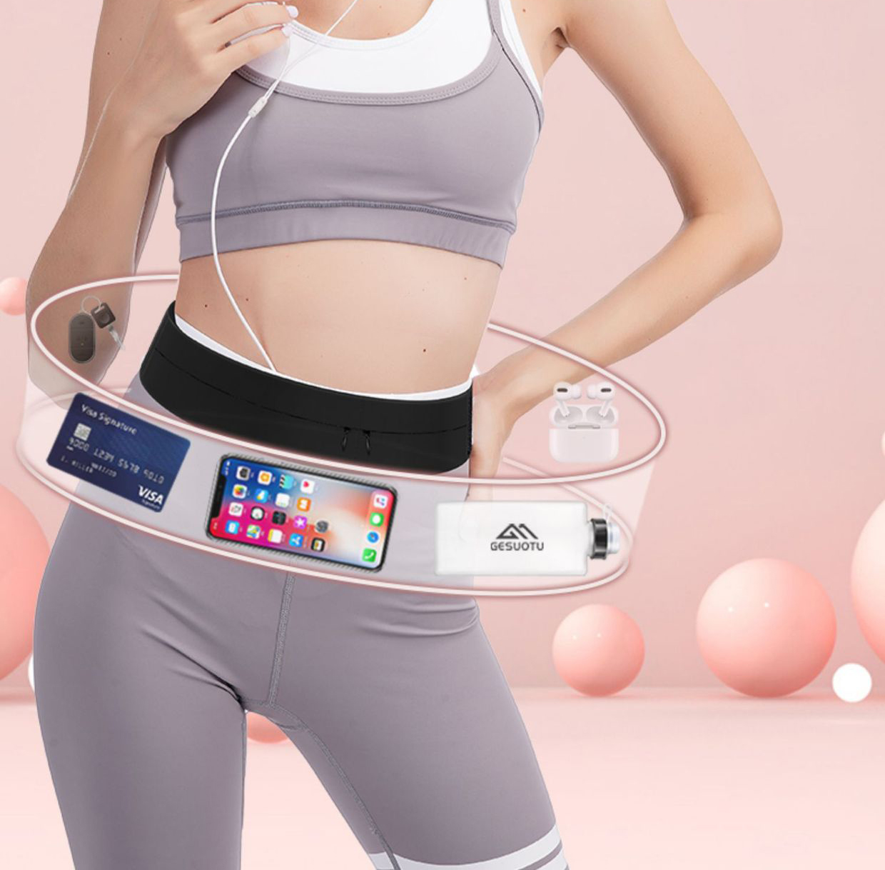 ランニングベルト ウエストバッグ ウォーターボトル付き 女性 - Running Gear Water のレビューと価格