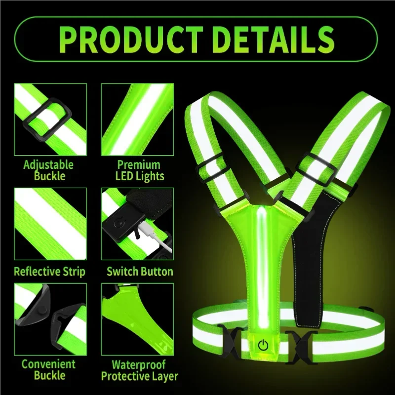 LED反射ベストランニングギア、充電式ライトアップランニング - Running Gear Lights のレビューと価格