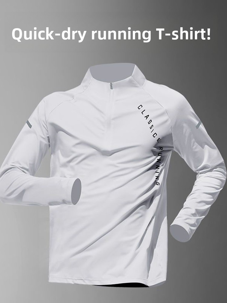 メンズトレーニングウェア速乾長袖Tシャツハーフジップランニン - Running Gear Outdoor のレビューと価格