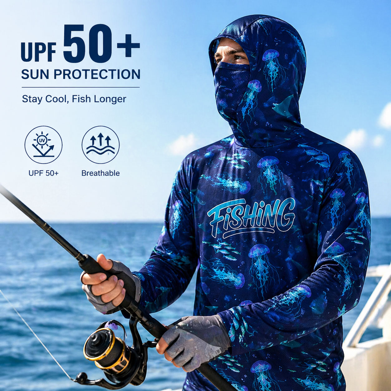 フィッシングフード ライディングトップス ウェア UPF 5 - Running Gear Outdoor のレビューと価格