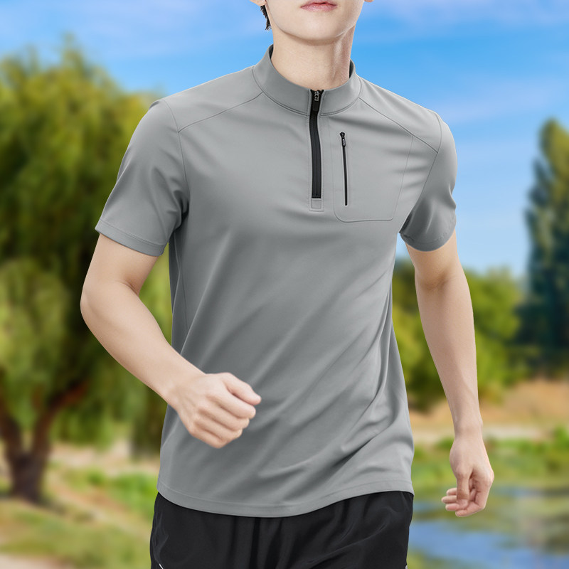 メンズハーフジップ高伸縮速乾半袖Tシャツ通気性アウトドアスポ - Running Gear Winter のレビューと価格