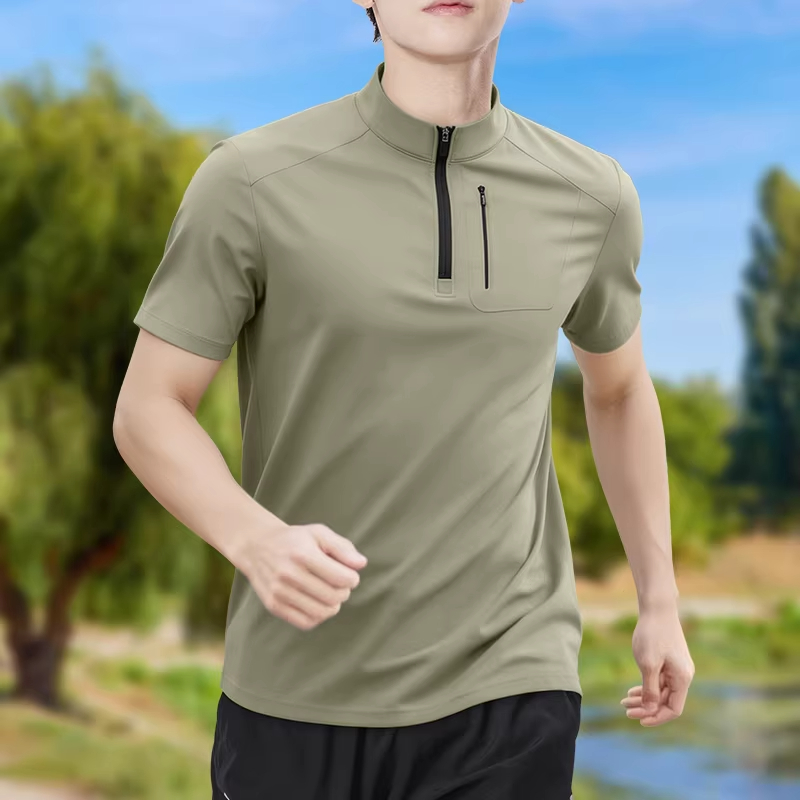 メンズハーフジップ高伸縮速乾半袖Tシャツ通気性アウトドアスポ - Running Gear Winter のレビューと価格