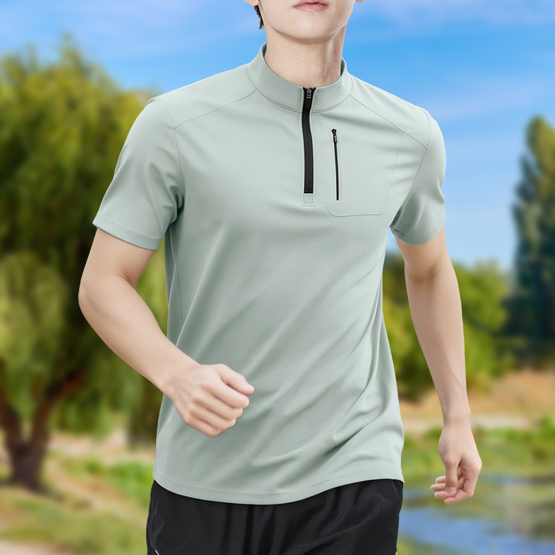 メンズハーフジップ高伸縮速乾半袖Tシャツ通気性アウトドアスポ - Running Gear Winter のレビューと価格