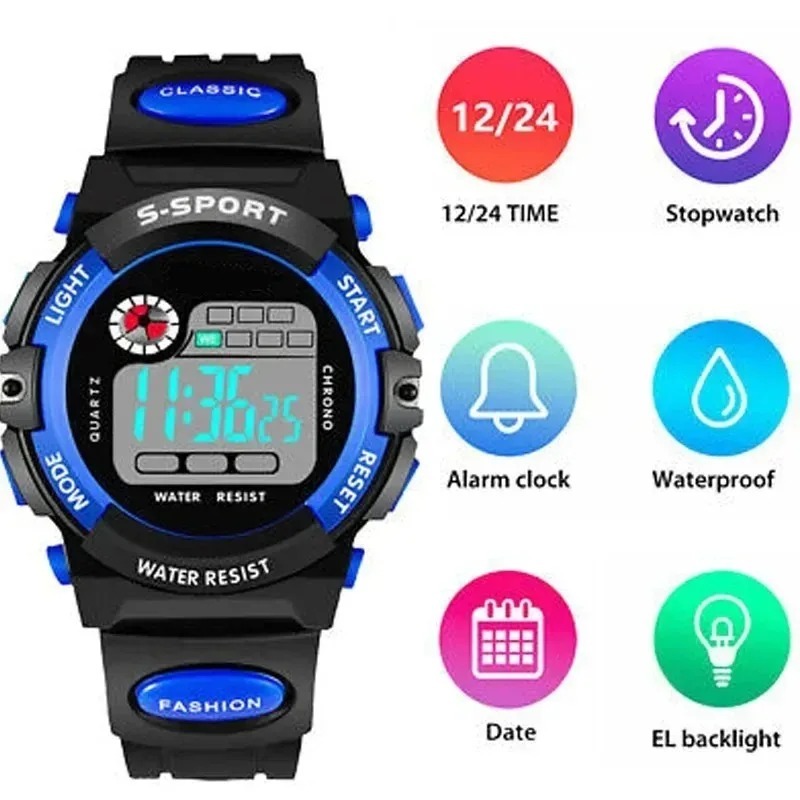 子供用電子時計 男の子用 防水 多機能 ナイトライト ランニ - Running Gear Water のレビューと価格